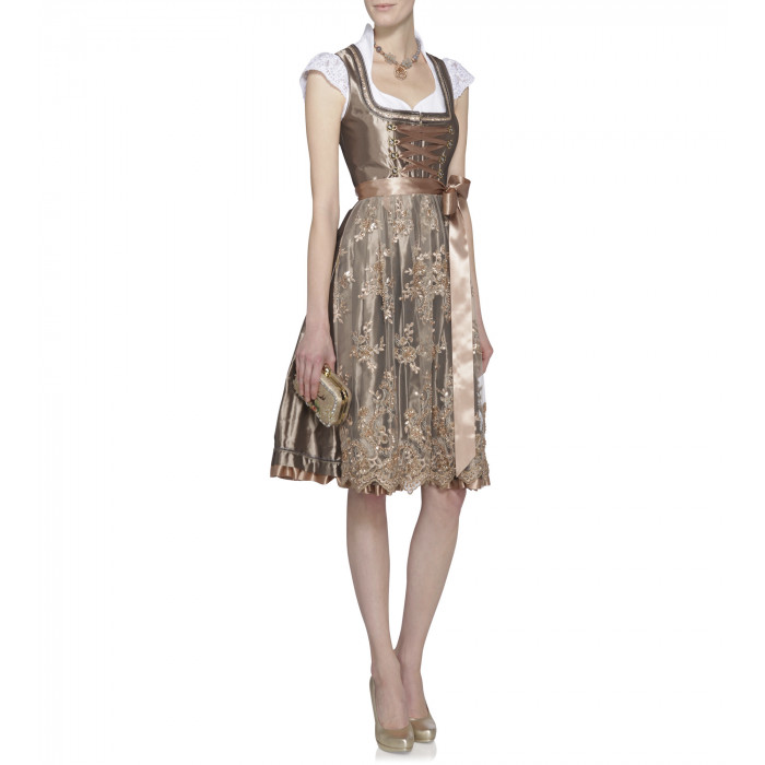 Dirndl in Gold/Nude mit Spitzenschürze