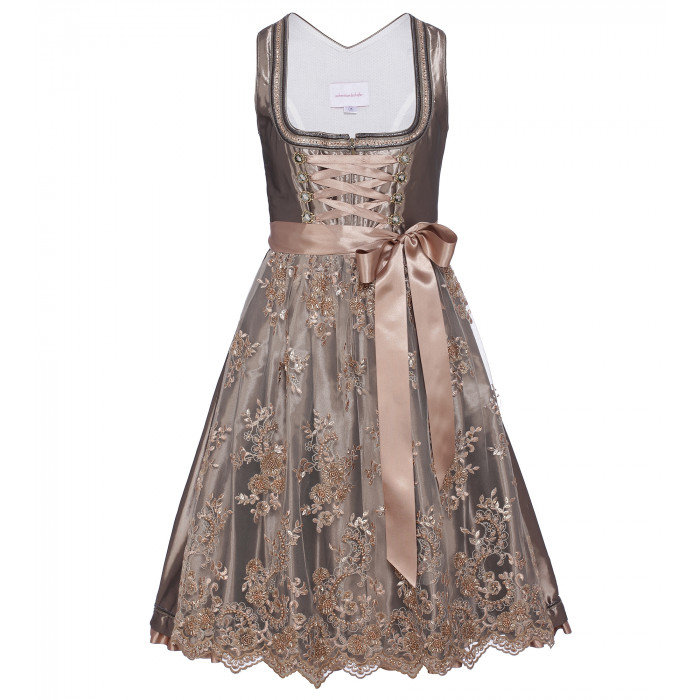 Dirndl in Gold/Nude mit Spitzenschürze