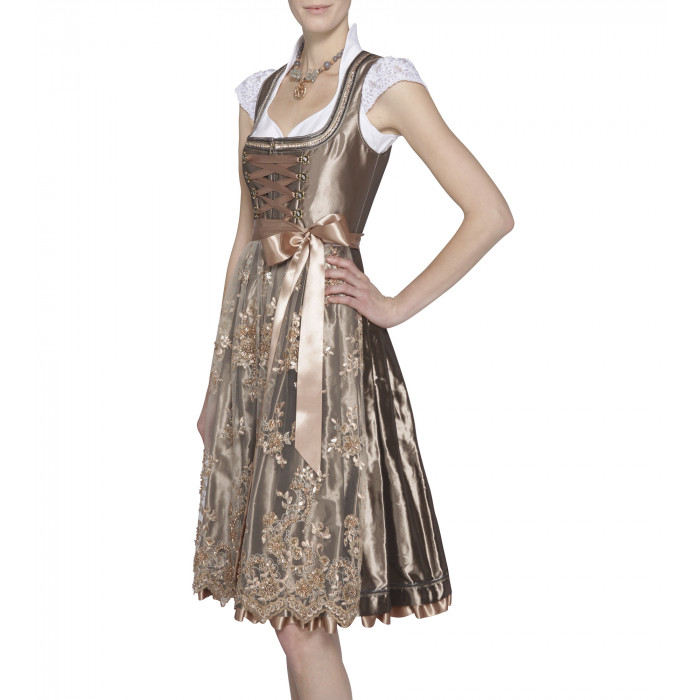 Dirndl in Gold/Nude mit Spitzenschürze