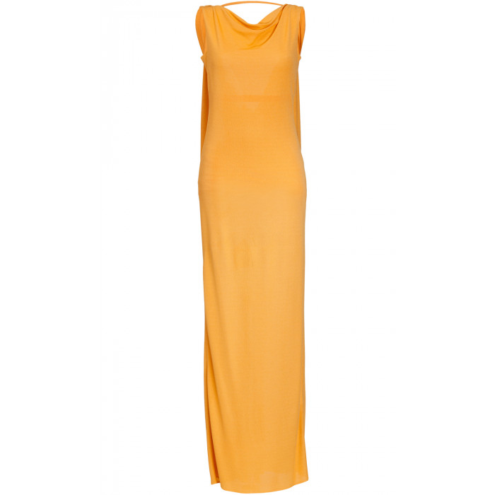 Maxikleid mit Volants aus Seide in Gelb