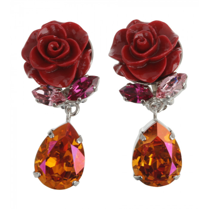 Rosenohrstecker in Rot mit Swarovski Kristallen
