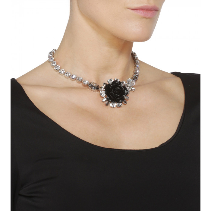 Collier mit Rose in Schwarz
