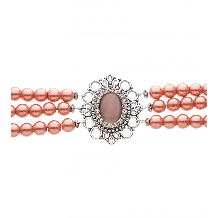 Perlenkette in Pink mit Stein