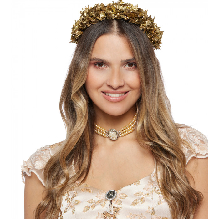 Perlenkette in Gold mit Perlen-Medallion