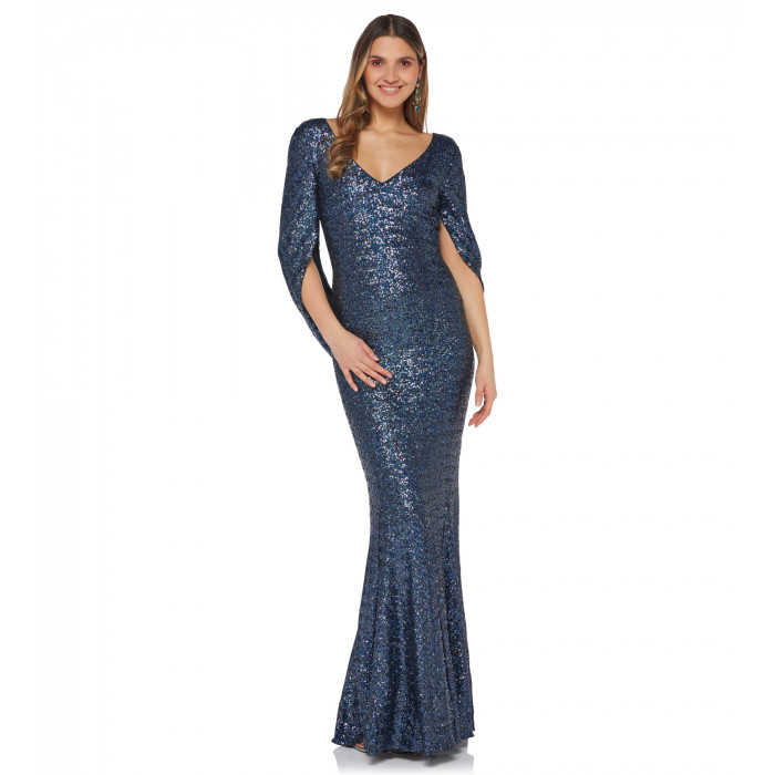 Abendkleid mit Cape in Nachtblau