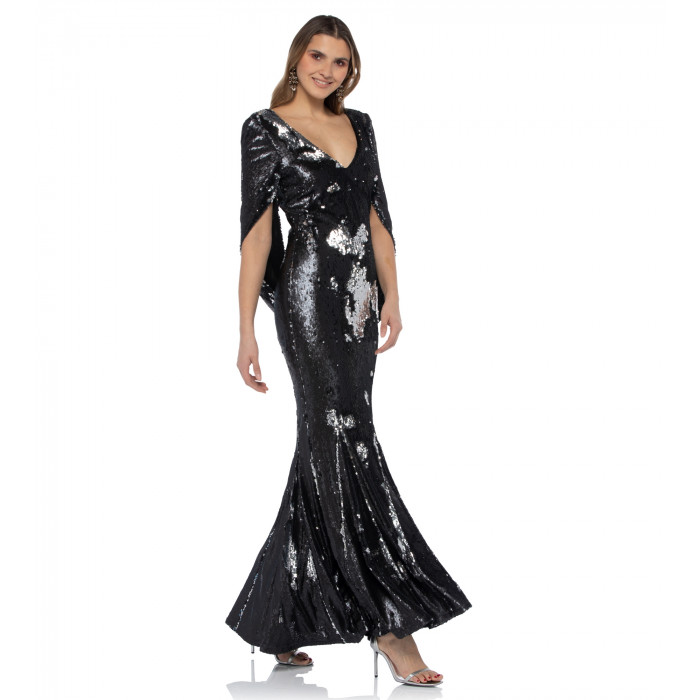 Capekleid mit Wende-Pailletten in Schwarz-Silber