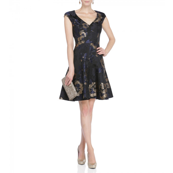 Brokatkleid mit Blumenprint in Blau