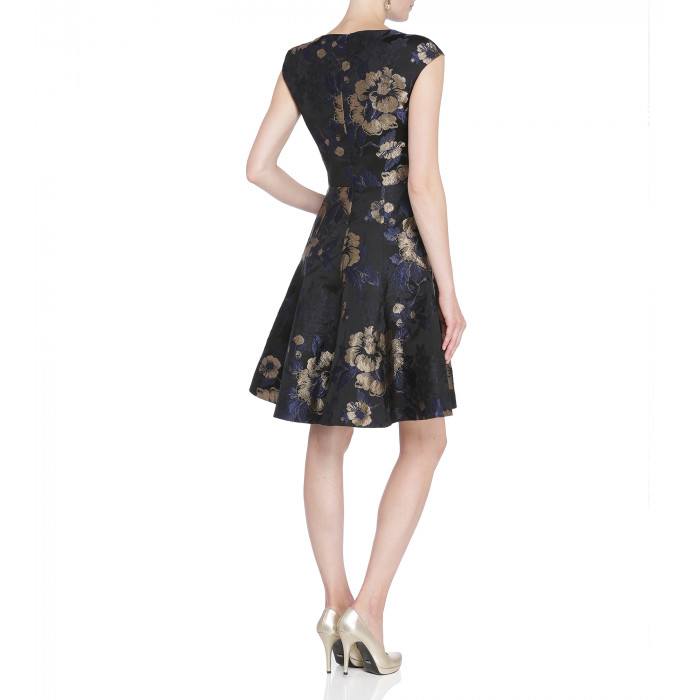 Brokatkleid mit Blumenprint in Blau