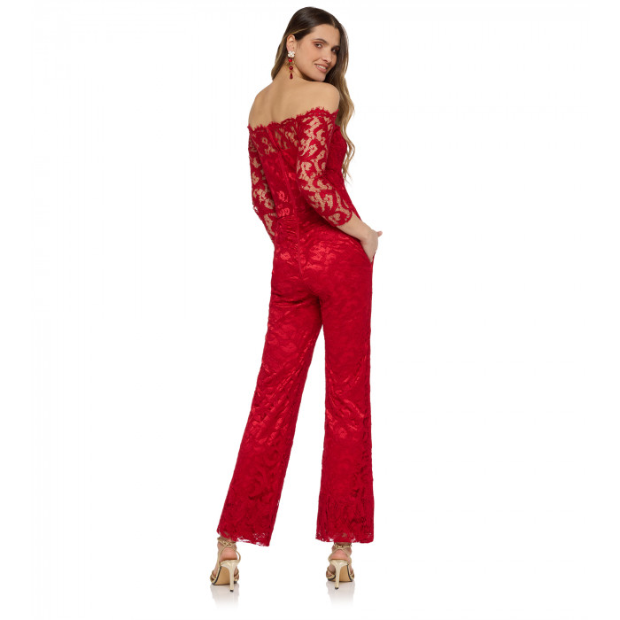 Jumpsuit aus roter Spitze