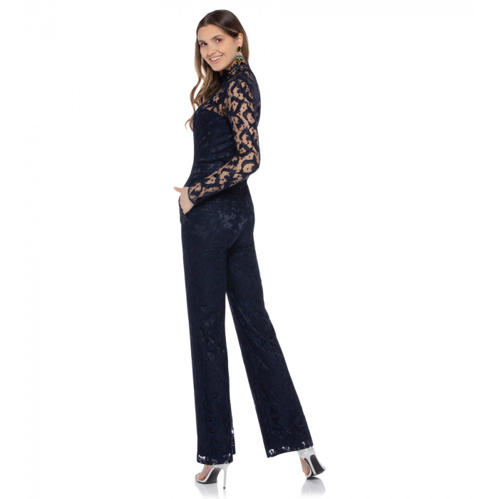 Jumpsuit in Blau mit Stehkragen