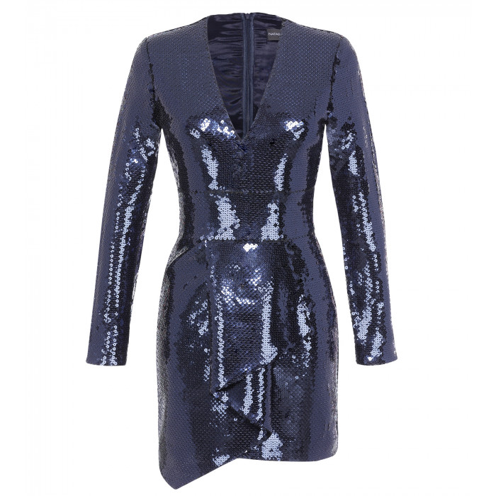 Cocktailkleid mit asymmetrischem Rock in Blau