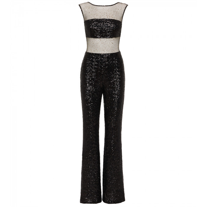 Jumpsuit in Schwarz mit Tülleinsatz
