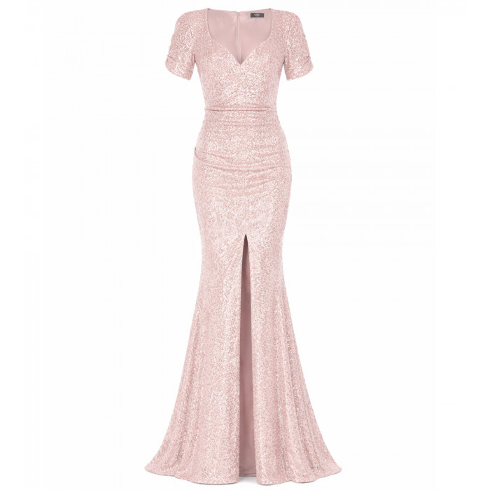 Freisteller-Rosanes Paillettenkleid von Natascha Gruen mit Herz-Ausschnitt und hohem Schlitz.