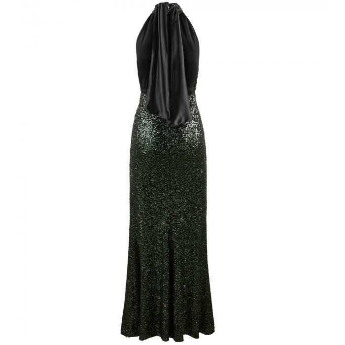 Freisteller-Natascha Gruen Neckholder Dress mit Cut-Out figurbetonter Silhouette & Beinschlitz in Gruen.