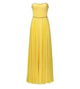 Korsagenkleid mit Kristallen in Gelb