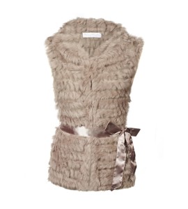 Fellweste mit Satinband in Beige