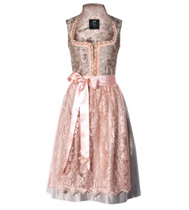 Rosé/Sandfarbenes Dirndl Viktoria aus bestickter Seide