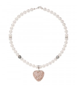 Kette mit Herz aus Swarovskisteinen in Beige