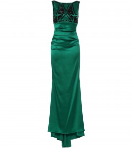 Stretch-Crepe Robe in Emerald