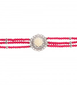 Perlen-Kropkette mit Medallion in Rot