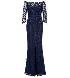 Carmenkleid aus dunkelblauer Spitze