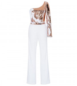 One-Shoulder Jumpsuit in Weiss-Rosé