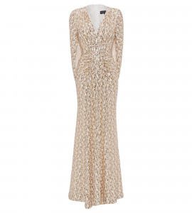 Paillettenkleid mit Raffung und Cape in Gold-Weiß
