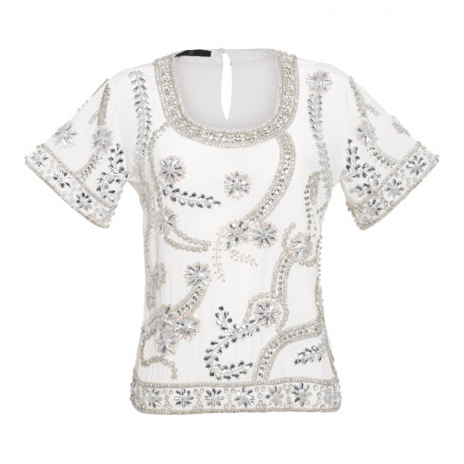 Besticktes Strasstop aus Seide