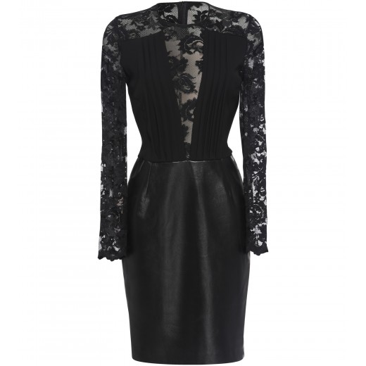 Minikleid aus Leder mit Spitze