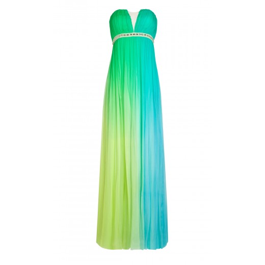 Bustier-Maxikleid aus Seide mit Farbverlauf in Grün