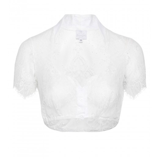 Stehkragenbluse aus weißer Spitze