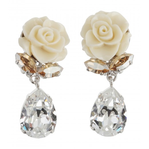 Ohrstecker mit weißer Rose und Swarovski Steinen