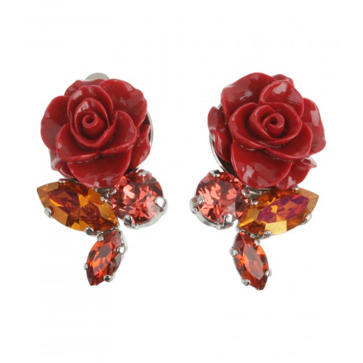 Ohrclips mit roter Rose