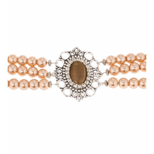 Perlenkette in Beige mit Steinen