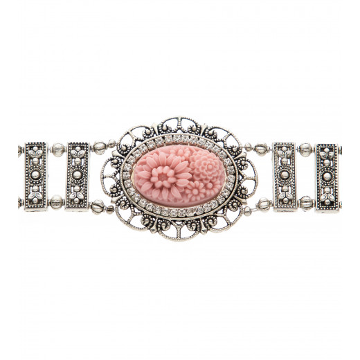Silberne Kropfkette mit Blumen in Rosé