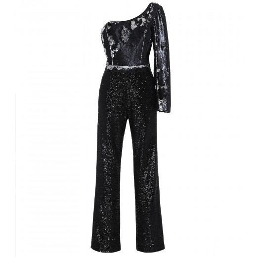 One-Shoulder Jumpsuit in Schwarz-Silber