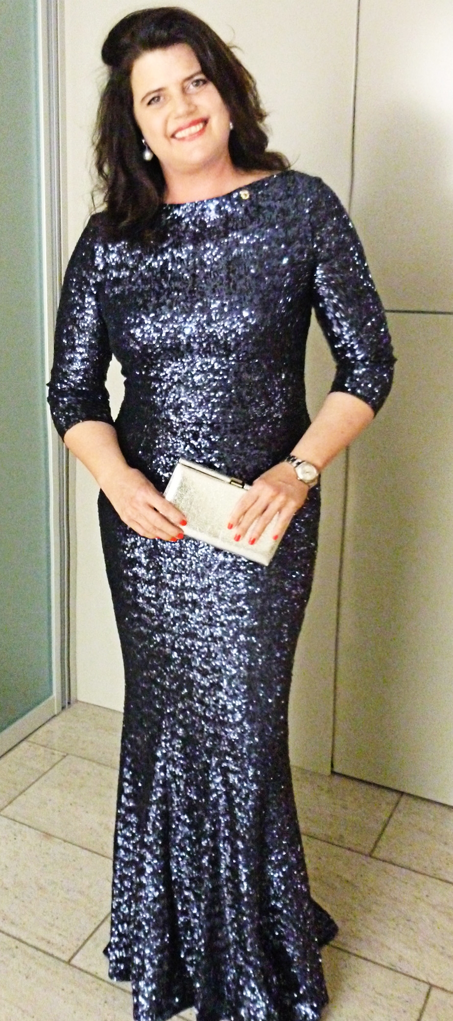 Paillettenrobe in Dunkelblau